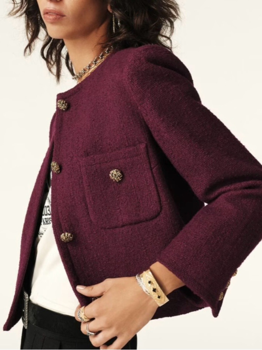 ba&sh Plum Textured Collarless Boxy Blazer size Medium new with tags